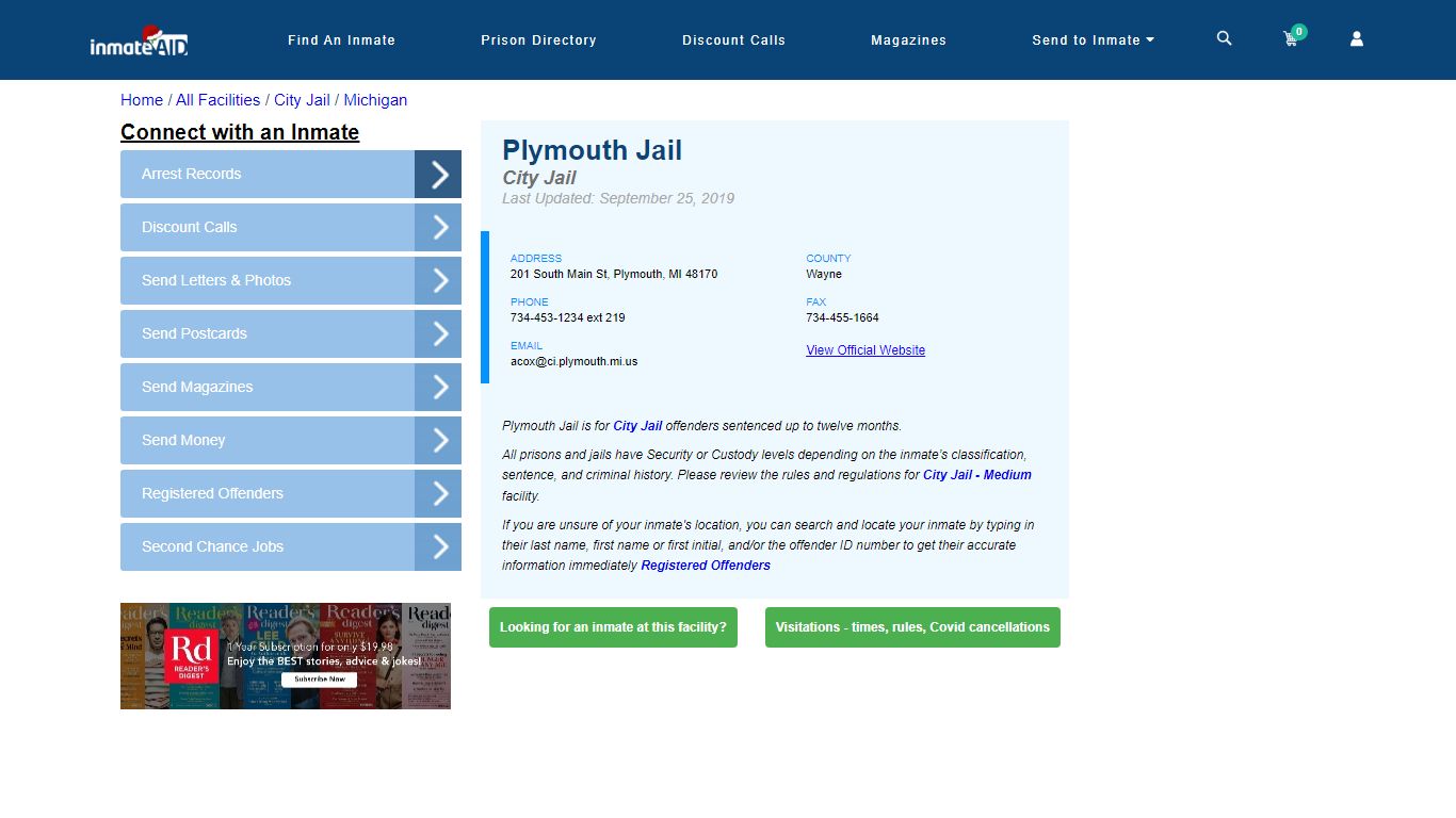 Plymouth Jail | Inmate Locator